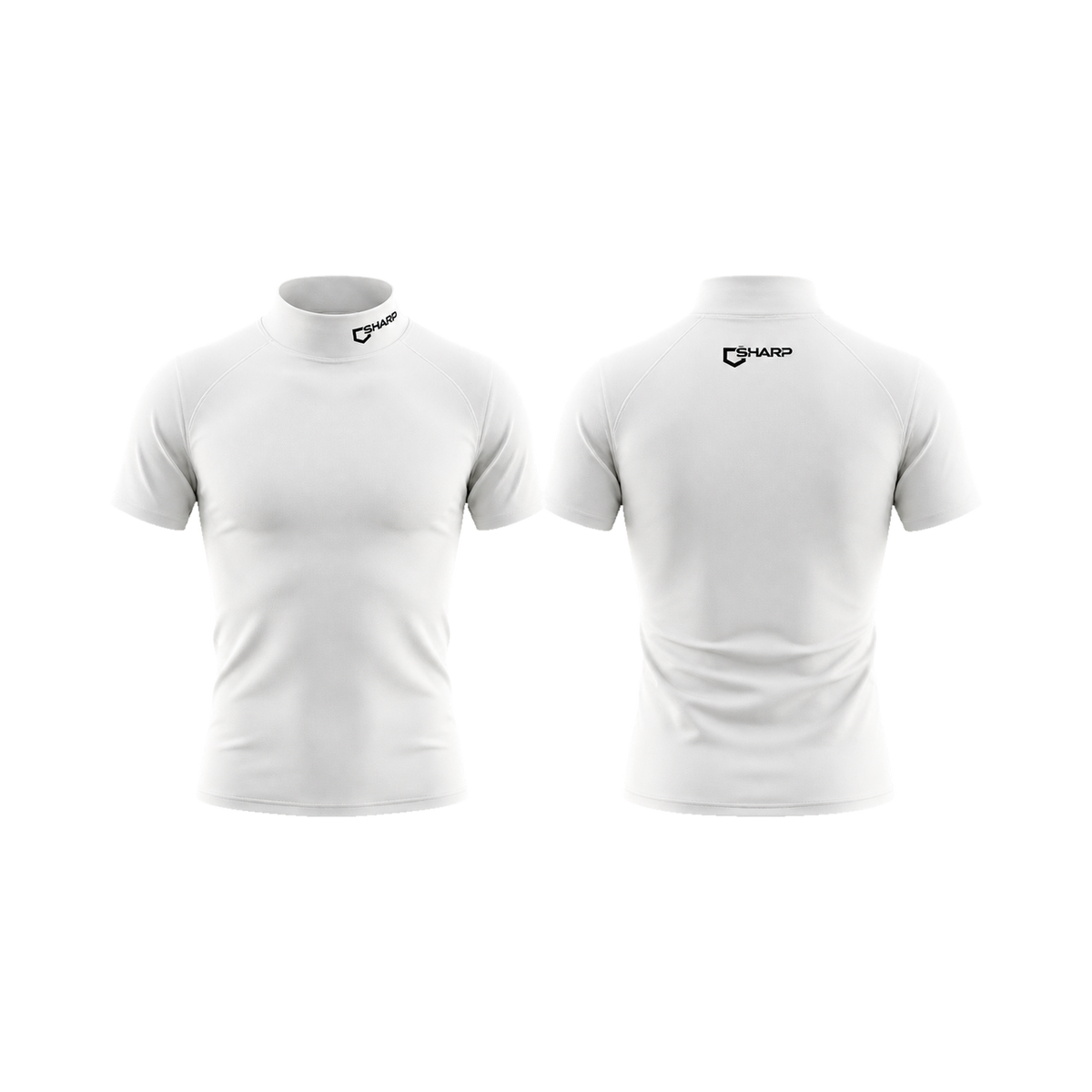 Adult Baseball Short Sleeve Mock Neck Compression Shirt - White — transparent studio view