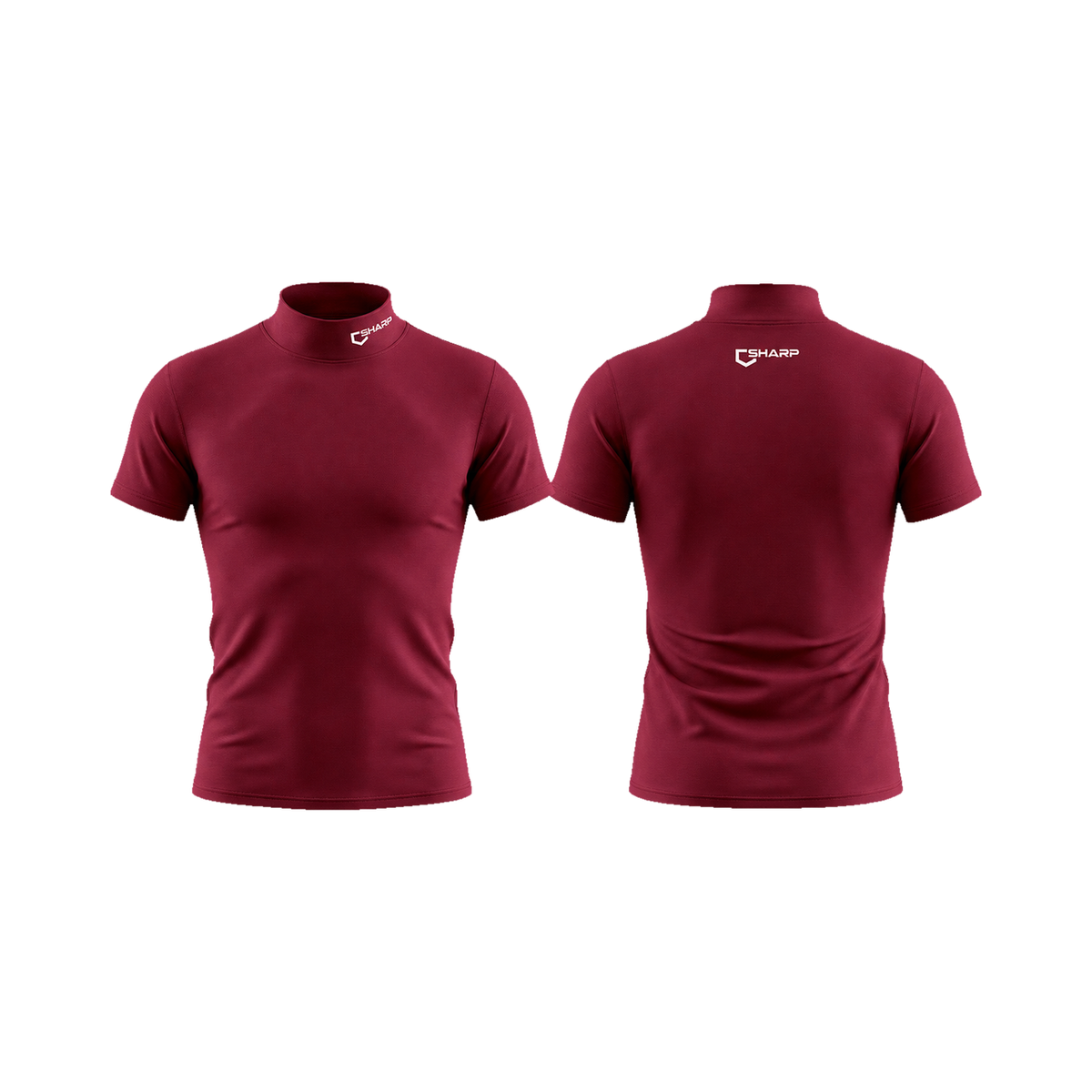 Adult Baseball Short Sleeve Mock Neck Compression Shirt - Maroon — transparent studio view