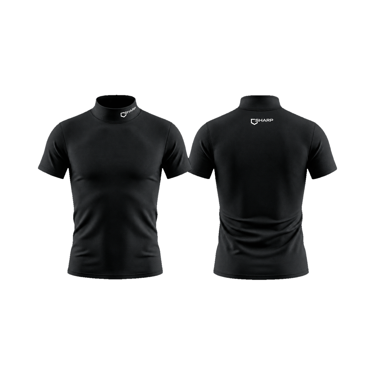 Adult Baseball Short Sleeve Mock Neck Compression Shirt - Black — transparent studio view