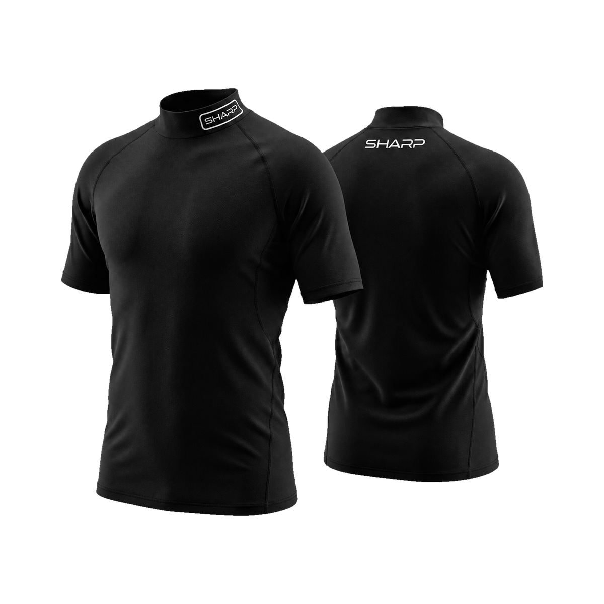 Youth Short Sleeve Mock Neck Compression Shirt - Black — transparent studio view