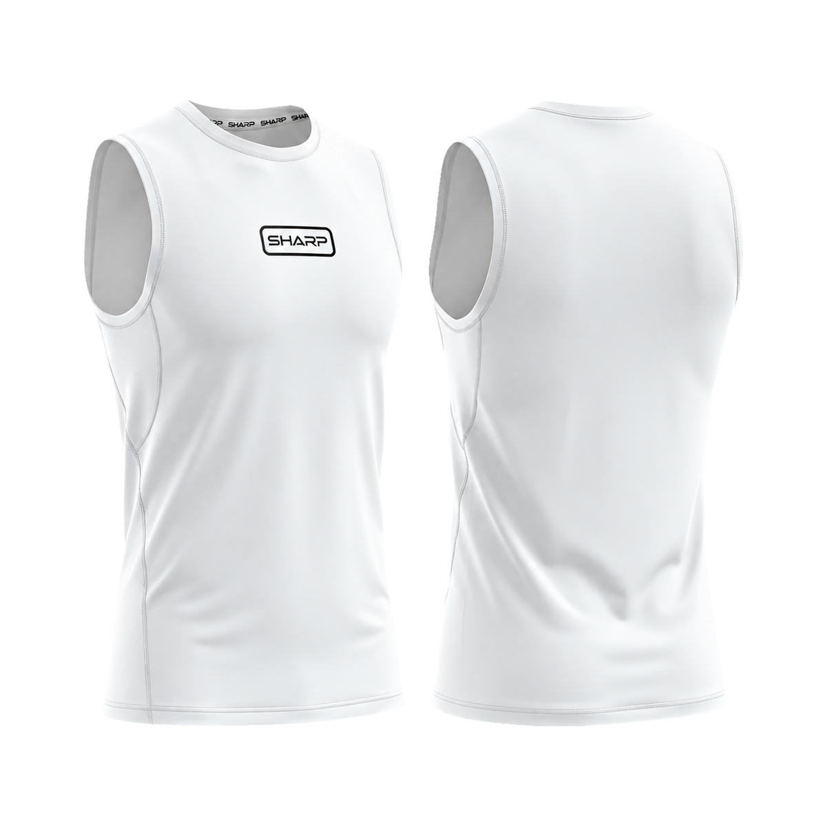 Adult Sleeveless Compression Shirt - White — transparent studio view