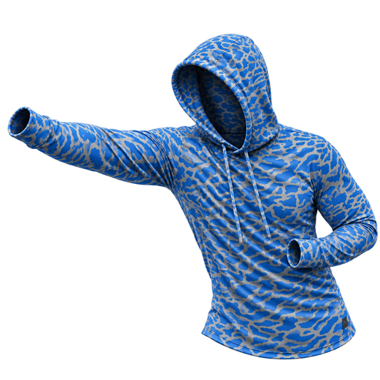 Bayou Blue Micro Strike Camo Performance Hoodie — heisman view