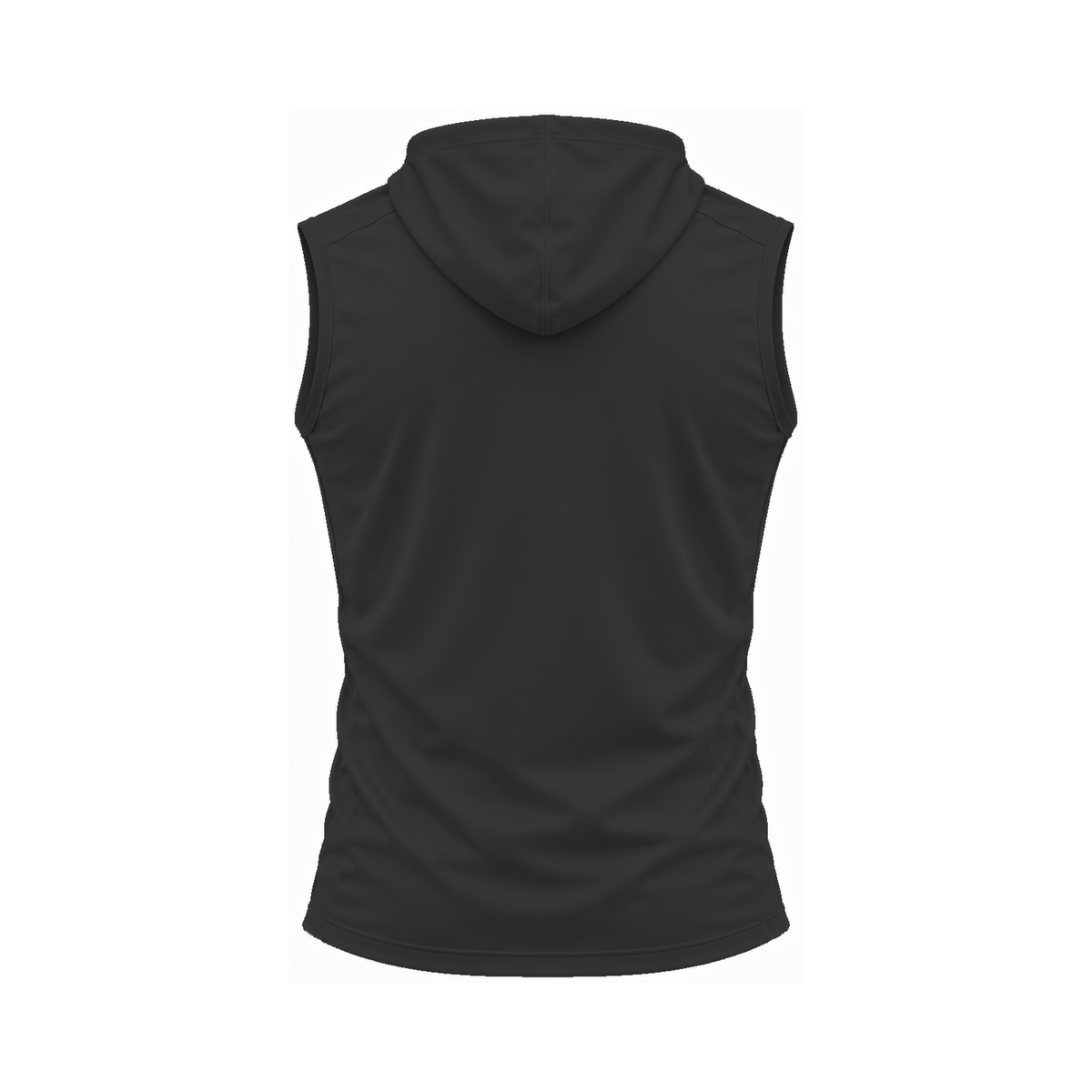 Nicholls sleeveless lightweight t-shirt hoodie in black, plain back view — consistent square product framing