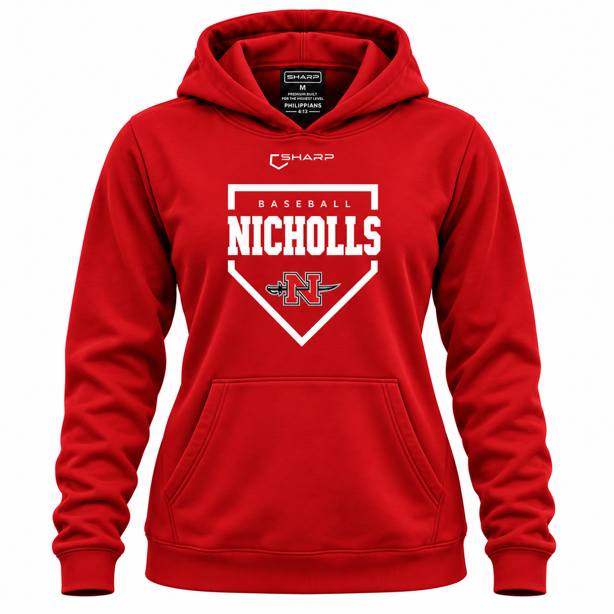 Women's Nicholls Home Plate Pullover Hoodie in Red