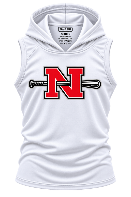 Youth Nicholls N and bat sleeveless hooded performance shirt in white