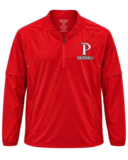 Patterson removable sleeve cage jacket in red — transparent product view