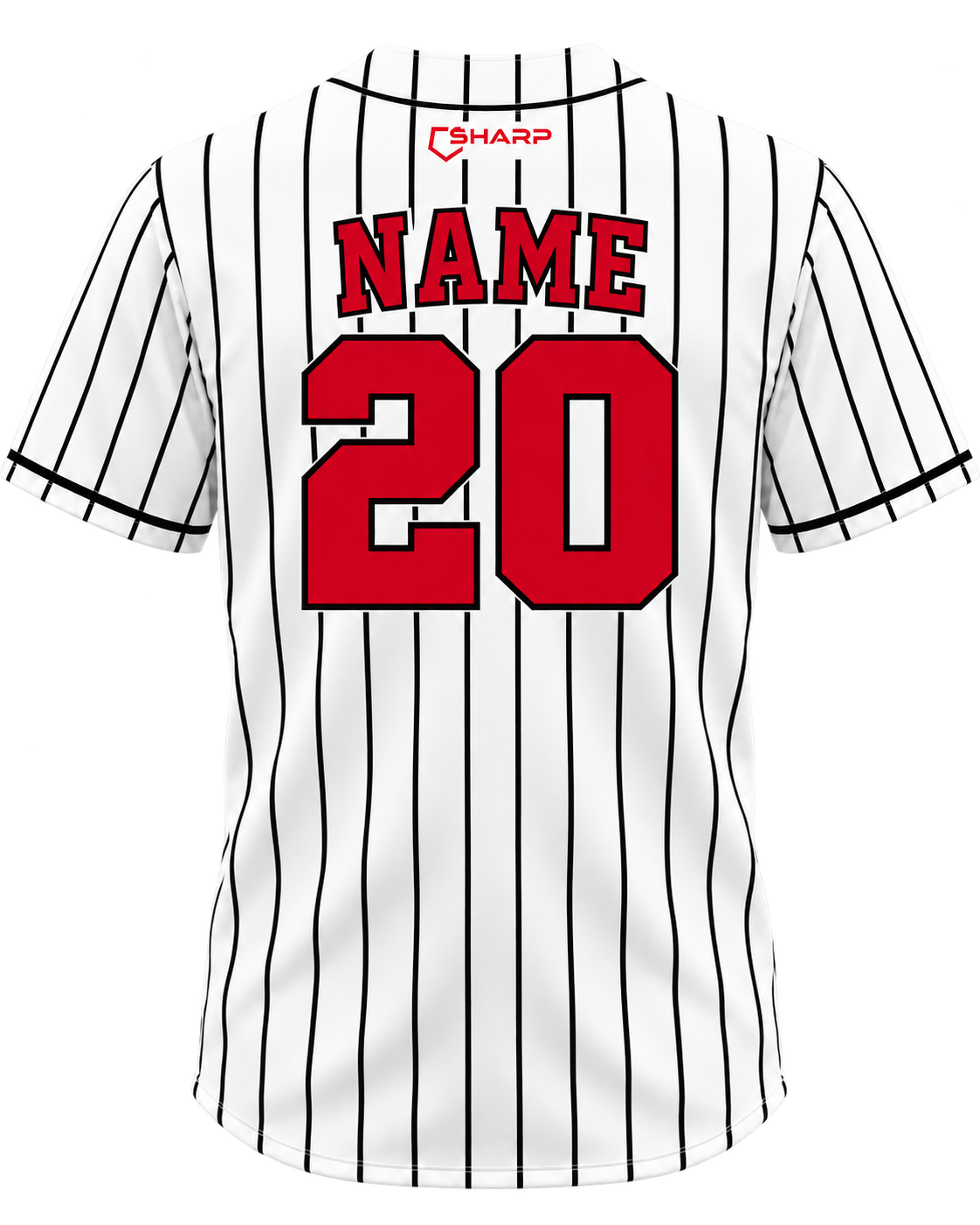 Patterson customizable fan jersey in white pinstripes back view
