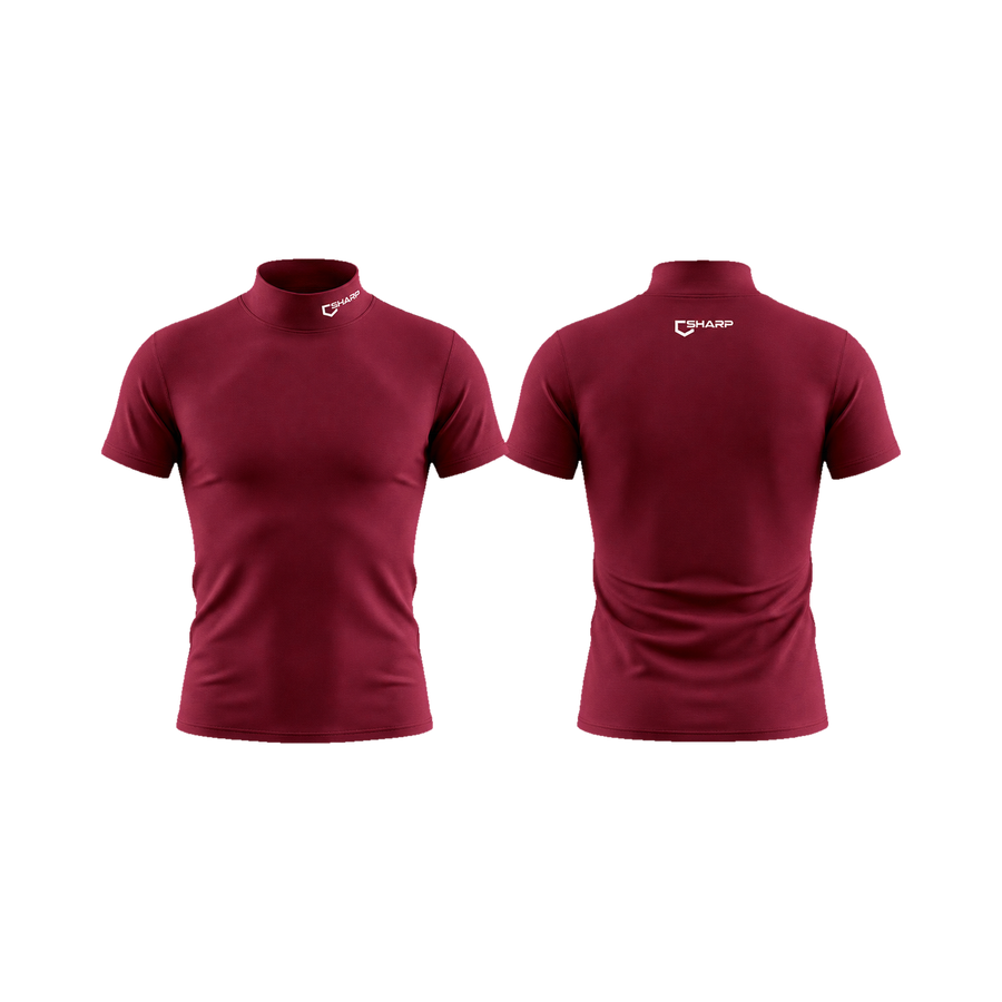 Adult Baseball Short Sleeve Mock Neck Compression Shirt - Maroon