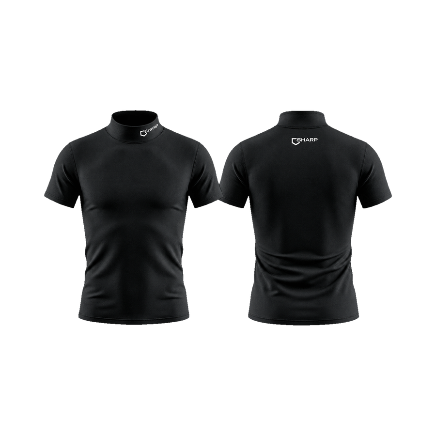 Adult Baseball Short Sleeve Mock Neck Compression Shirt - Black