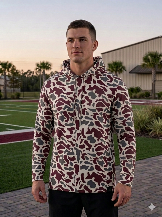 Ultra Fit Performance Maroon & Gray Camo Hoodie