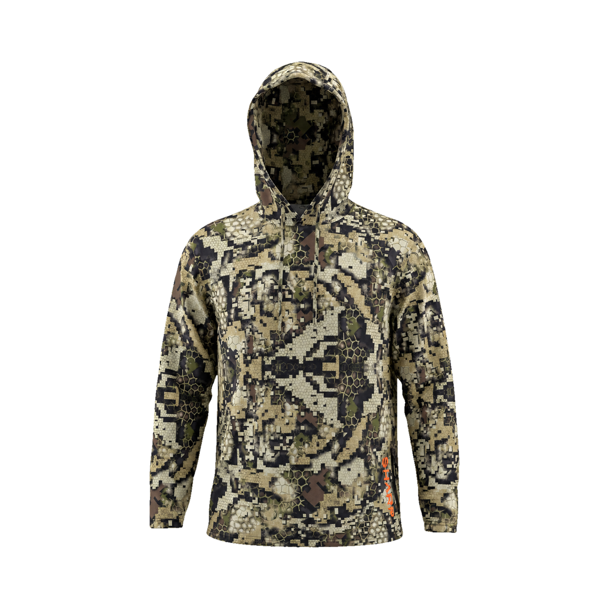 Hunter Camo Hooded Shirt With Zip Pockets — product view, transparent background