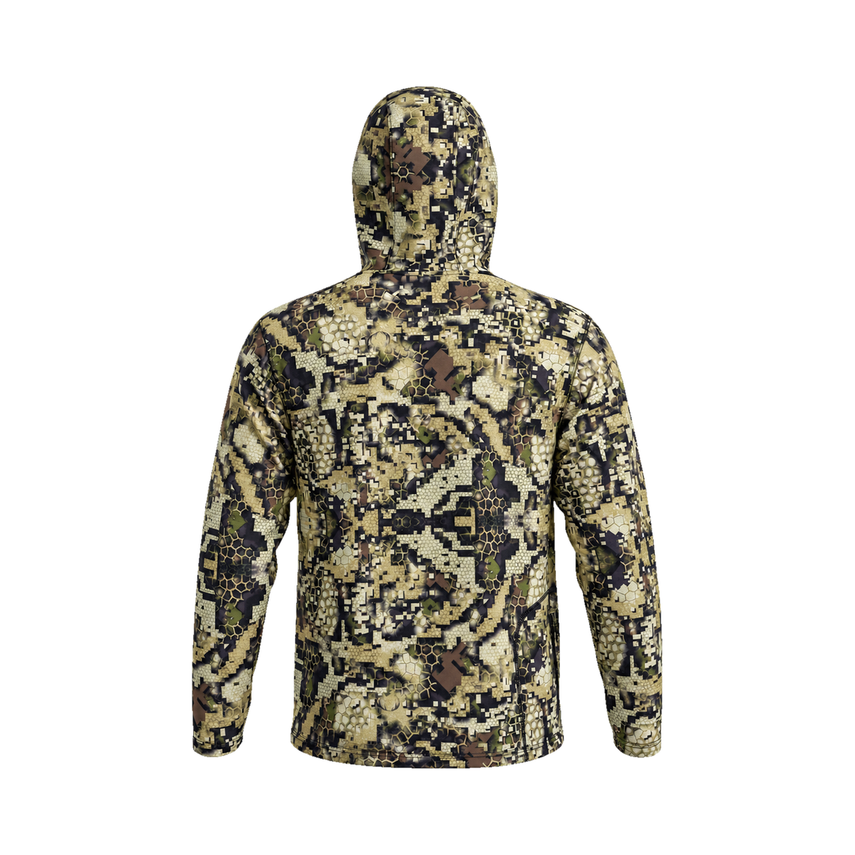Hunter Camo Hooded Shirt With Zip Pockets — back, transparent background