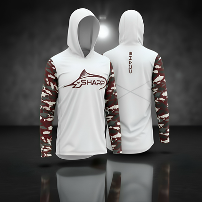 Burgundy Camo Hooded Fishing Shirt