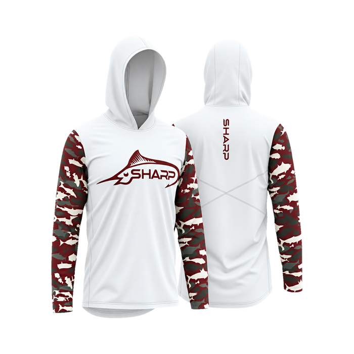 Burgundy Camo Hooded Fishing Shirt