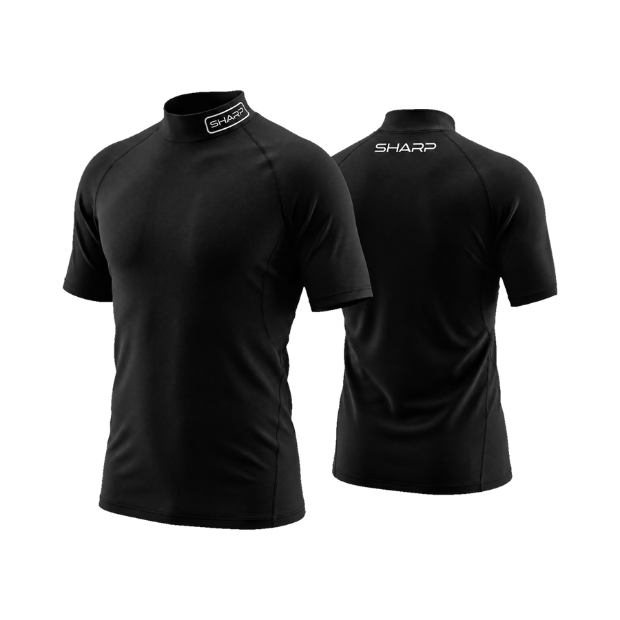 Adult Short Sleeve Mock Neck Compression Shirt - Black
