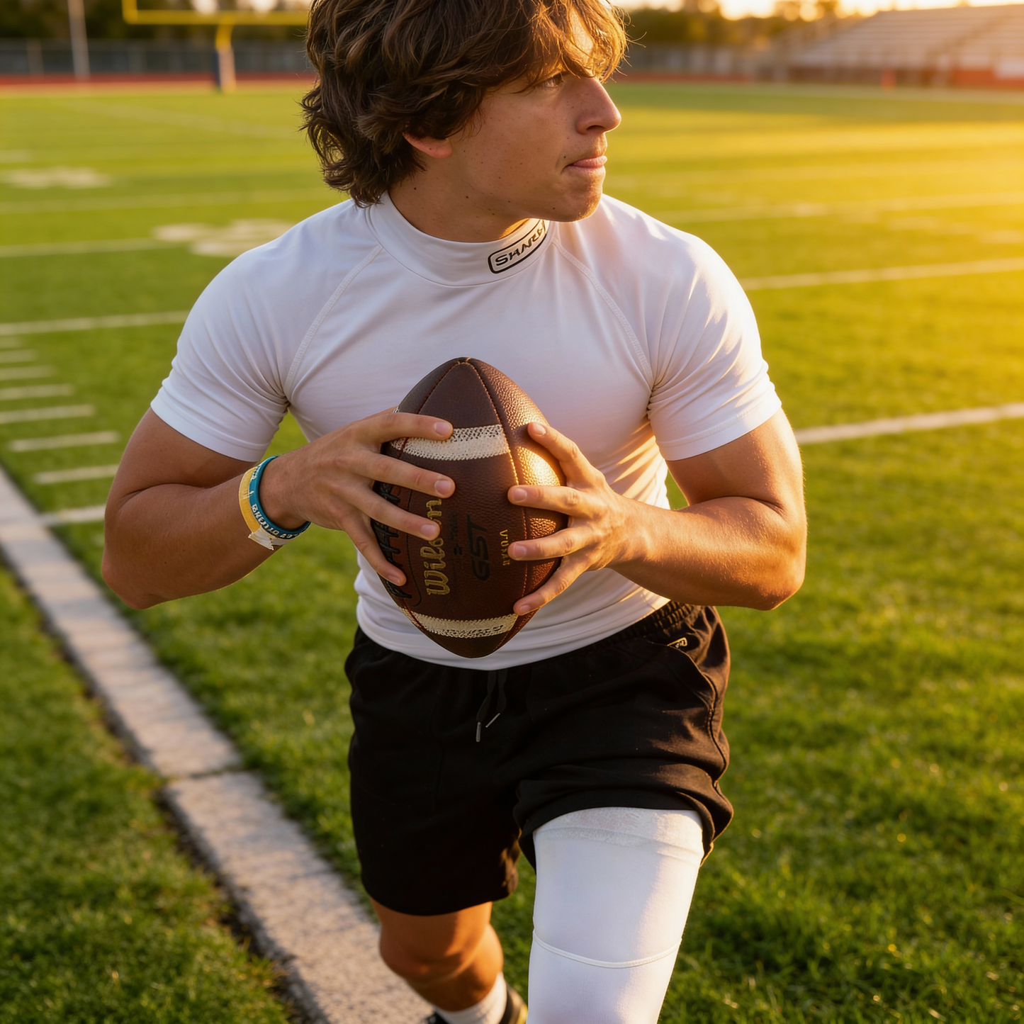 Adult Short Sleeve Mock Neck Compression Shirt - White
