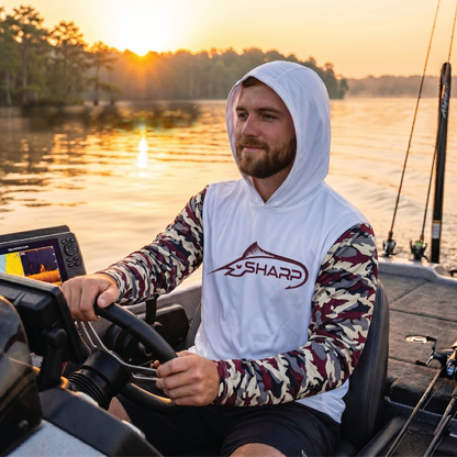 Burgundy Camo Hooded Fishing Shirt