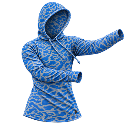 Bayou Blue Micro Strike Camo Performance Hoodie — casting view