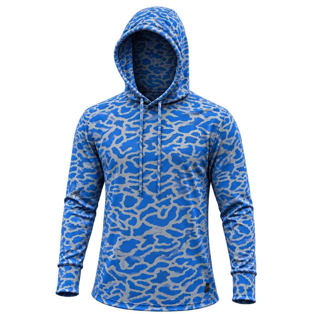 Bayou Blue Micro Strike Camo Performance Hoodie — front view