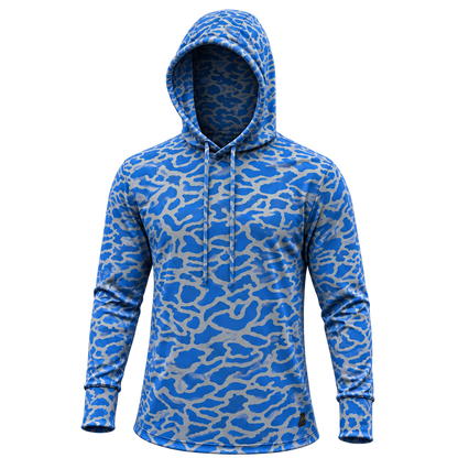 Bayou Blue Micro Strike Camo Performance Hoodie — front view