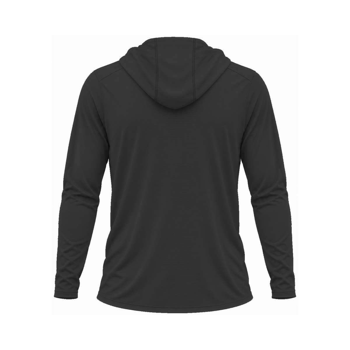 Nicholls Home Plate Areoflex long-sleeve hooded shirt, black, back view — consistent square product framing