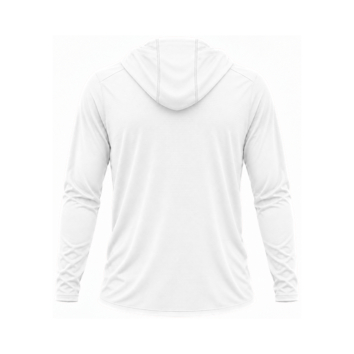 Nicholls Home Plate Areoflex long-sleeve hooded shirt, white, back view — consistent square product framing