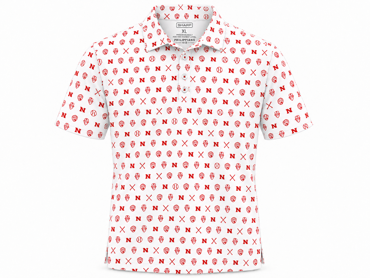 Nicholls Bayou Bandits microprint performance polo in white