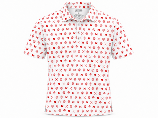 Nicholls Bayou Bandits microprint performance polo in white