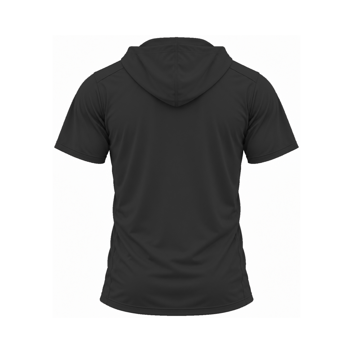 Nicholls short-sleeve lightweight t-shirt hoodie in black, plain back view — consistent square product framing