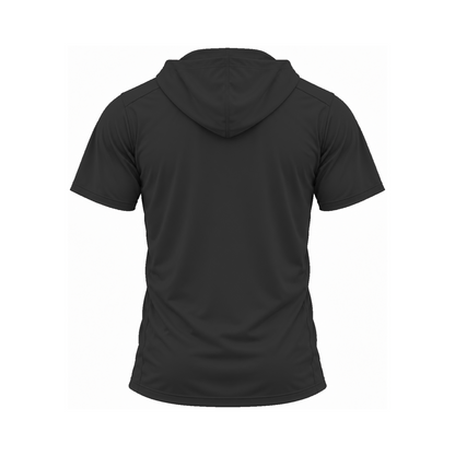 Nicholls short-sleeve lightweight t-shirt hoodie in black, plain back view — consistent square product framing