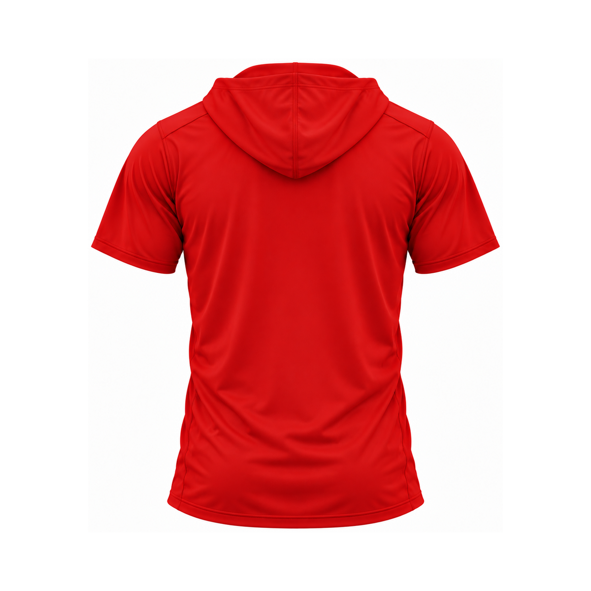 Nicholls short-sleeve lightweight t-shirt hoodie in red, plain back view — consistent square product framing
