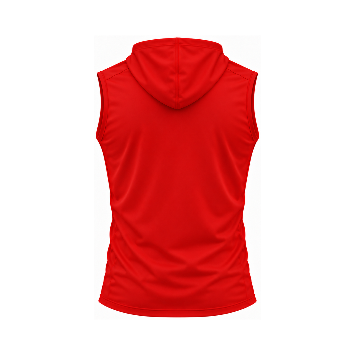 Nicholls sleeveless lightweight t-shirt hoodie in red, plain back view — consistent square product framing