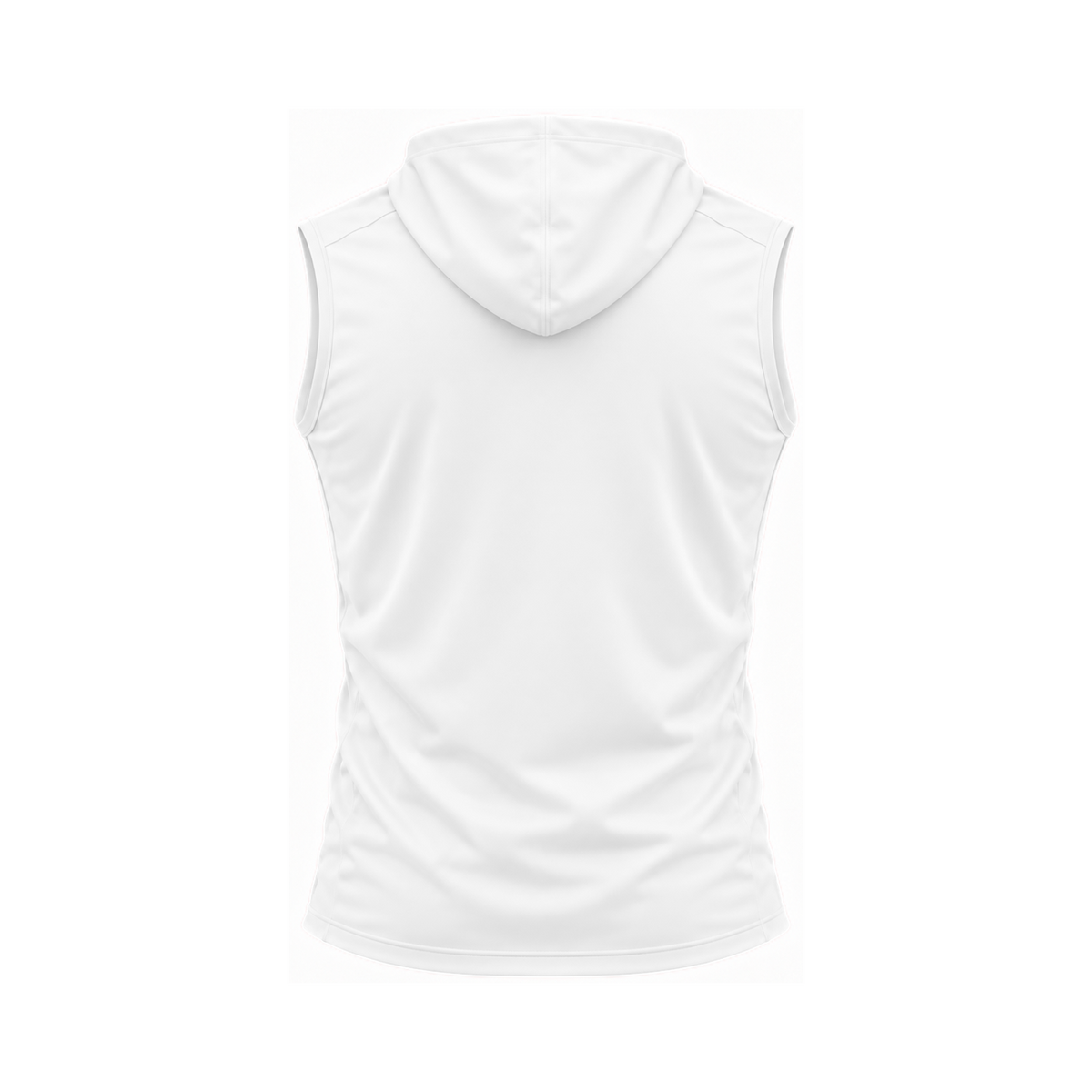 Nicholls sleeveless lightweight t-shirt hoodie in white, plain back view — consistent square product framing