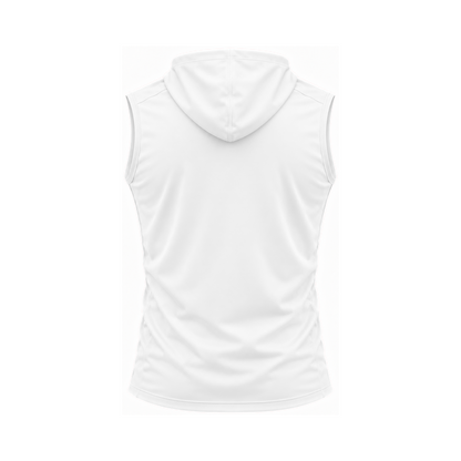 Nicholls sleeveless lightweight t-shirt hoodie in white, plain back view — consistent square product framing