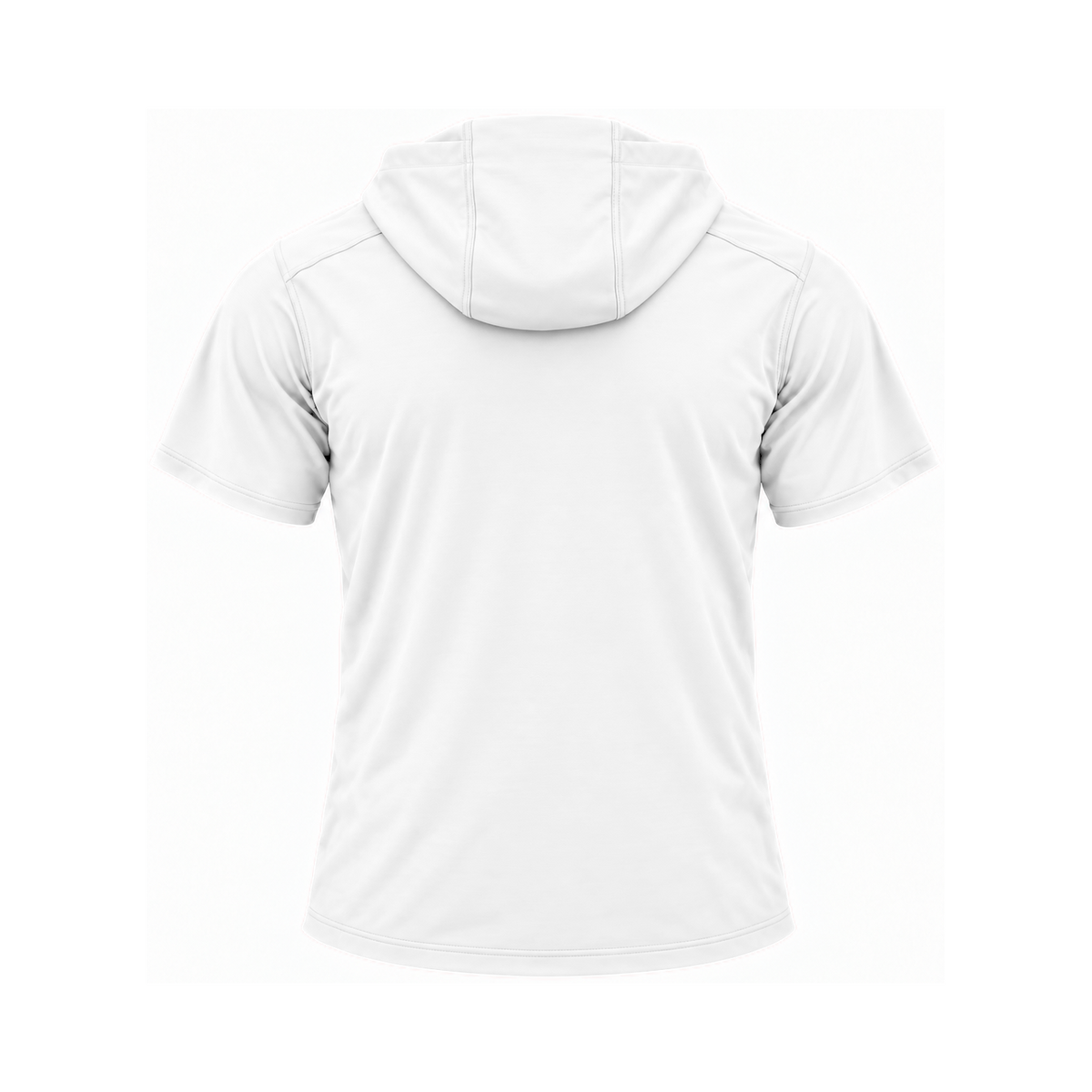 Nicholls Bayou Bandits polycotton short-sleeve hoodie with zippered pouch, white, back view — consistent square product framing