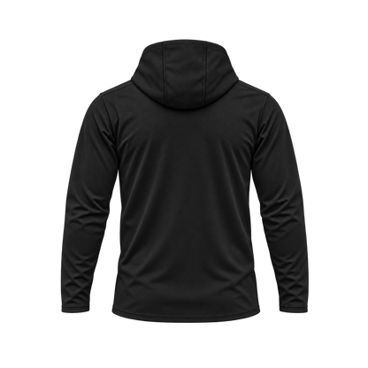 Nicholls Premium Crest long-sleeve hooded performance shirt, black, back view, transparent square