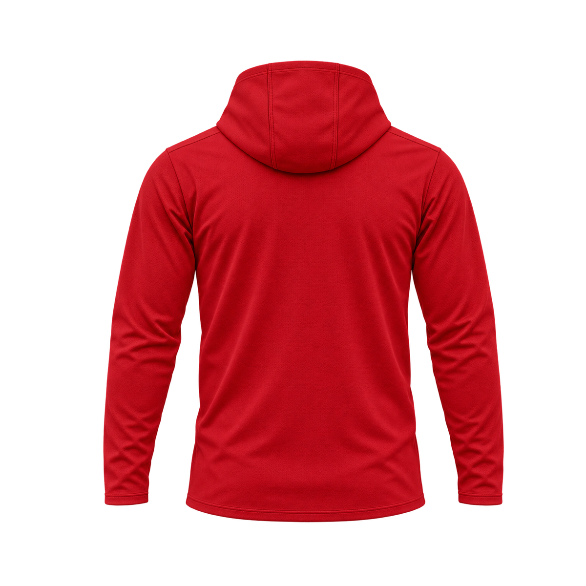 Nicholls Premium Crest long-sleeve hooded performance shirt, red, back view, transparent square
