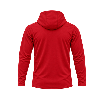 Nicholls Premium Crest long-sleeve hooded performance shirt, red, back view, transparent square