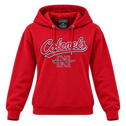 Women's Nicholls Colonels full-length hoodie in red — straight-sleeve front view