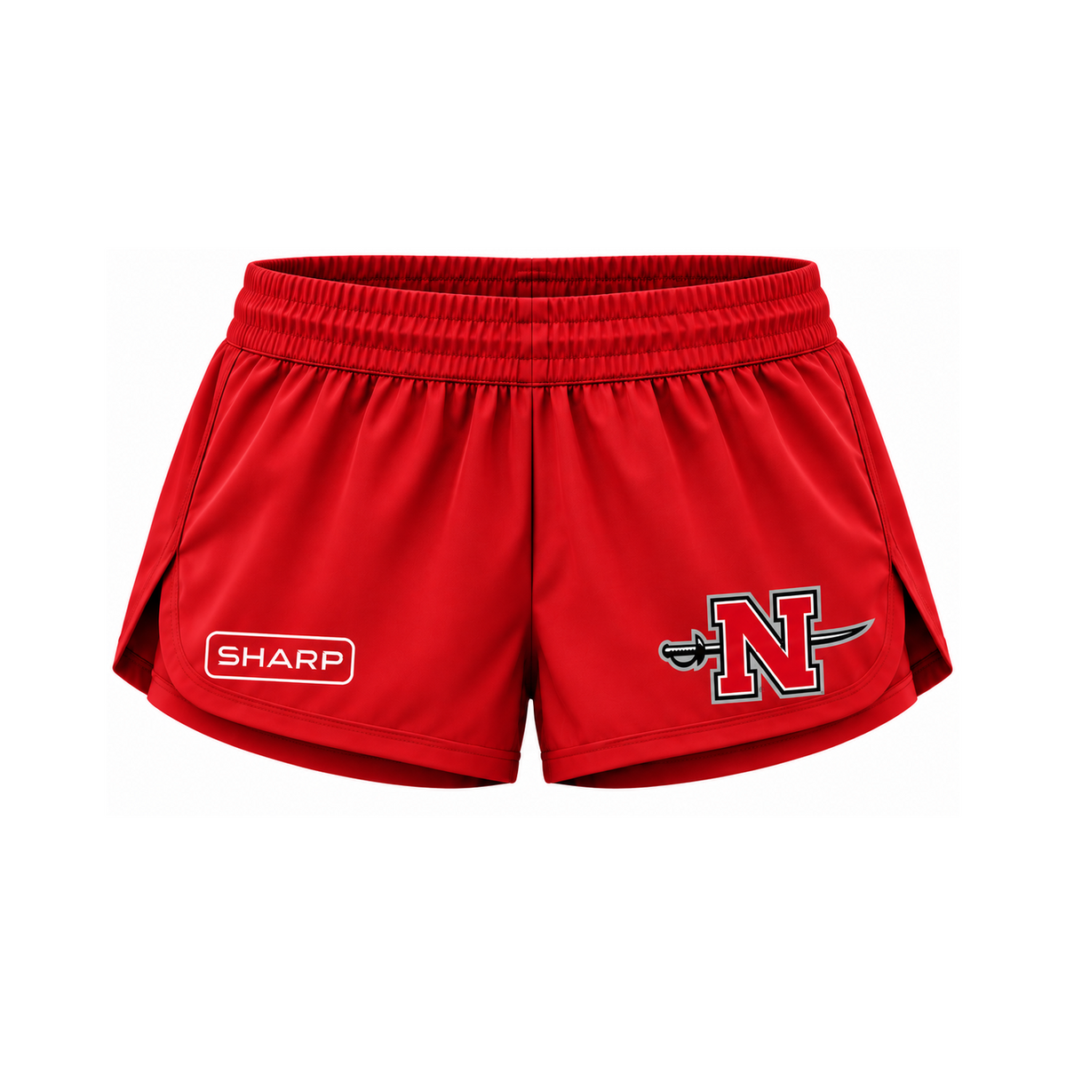 Nicholls women's performance shorts in red — consistent square product framing