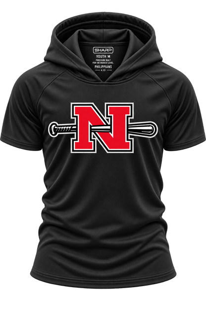 Youth Nicholls N and bat short-sleeve hooded performance shirt in black