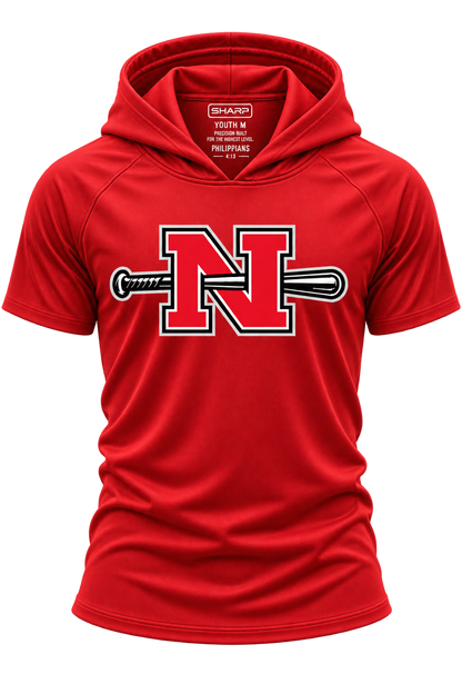 Youth Nicholls N and bat short-sleeve hooded performance shirt in red