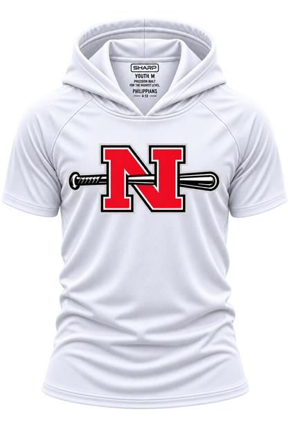 Youth Nicholls N and bat short-sleeve hooded performance shirt in white