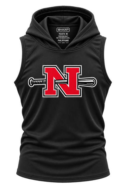 Youth Nicholls N and bat sleeveless hooded performance shirt in black