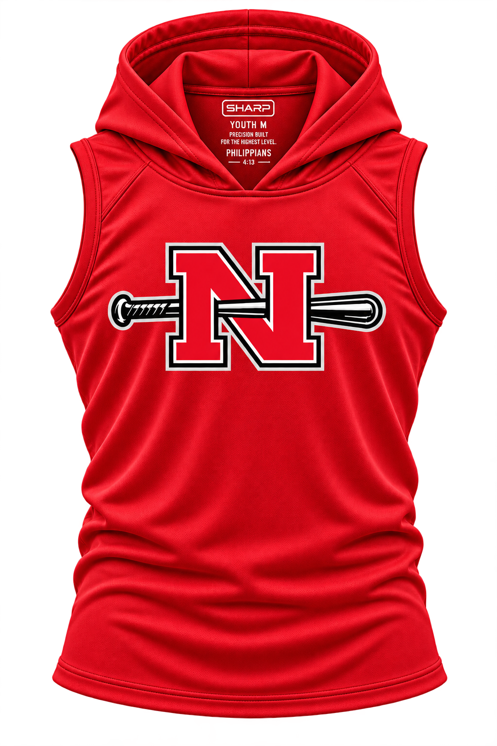 Youth Nicholls N and bat sleeveless hooded performance shirt in red