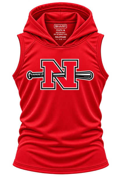 Youth Nicholls N and bat sleeveless hooded performance shirt in red
