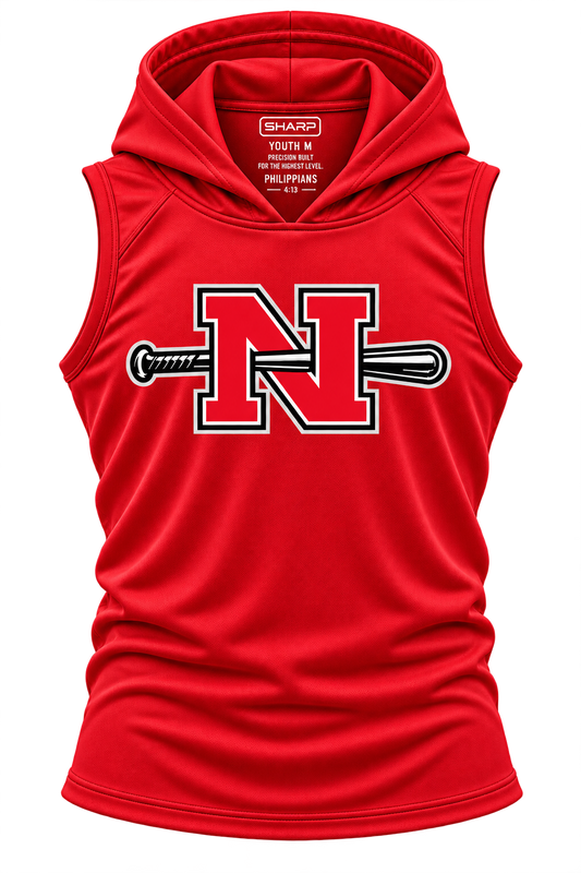 Youth Nicholls N and bat sleeveless hooded performance shirt in red