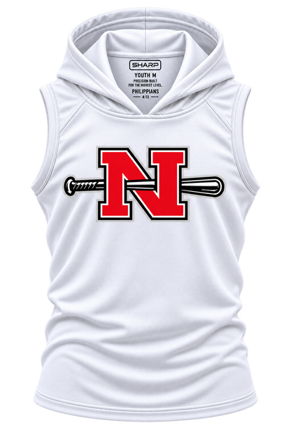 Youth Nicholls N and bat sleeveless hooded performance shirt in white