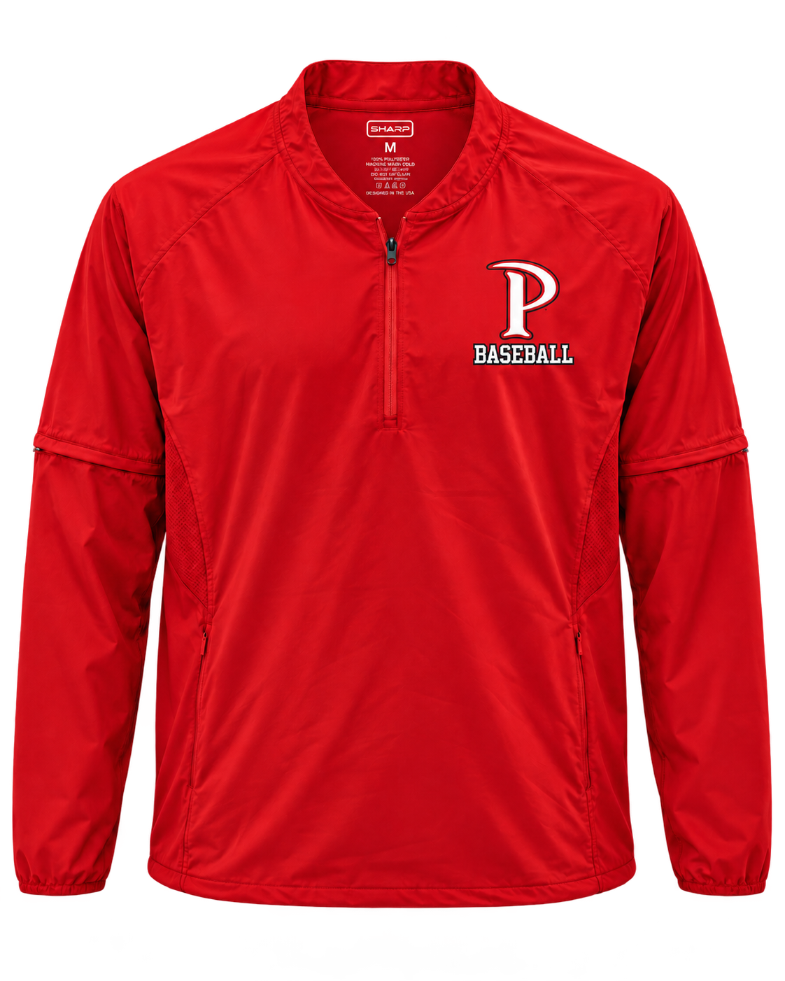 Patterson removable sleeve cage jacket in red — transparent product view