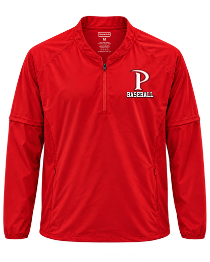 Patterson removable sleeve cage jacket in red — transparent product view
